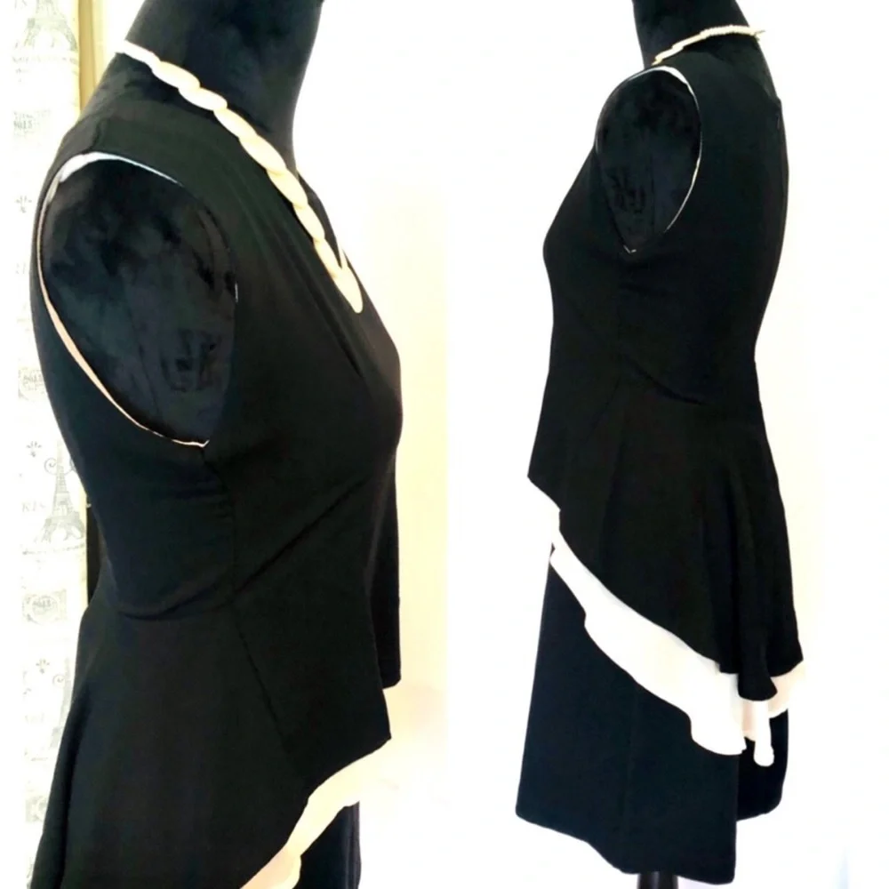 Vintage Korean Boutique Black White Peplum Asymmetrical Top Size 2 - Picture 4 of 6